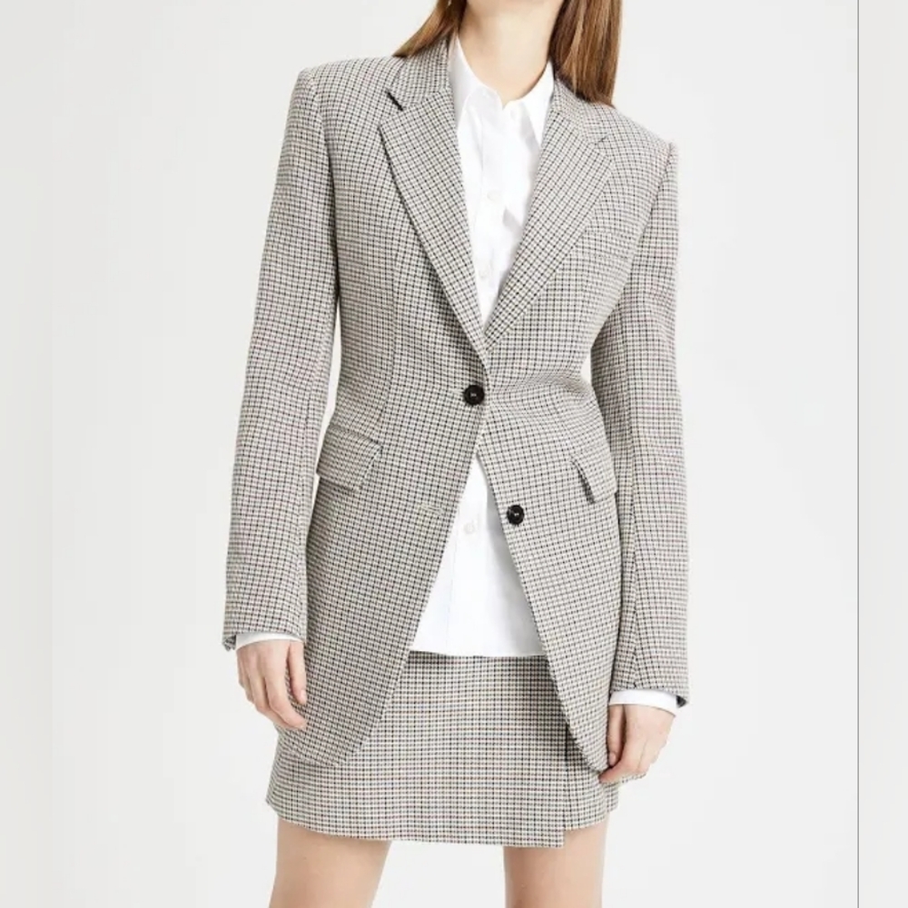 Theory Super Cinch Blazer Fremont Plaid Houndstooth Tailored Blazer Sz 6 NWT